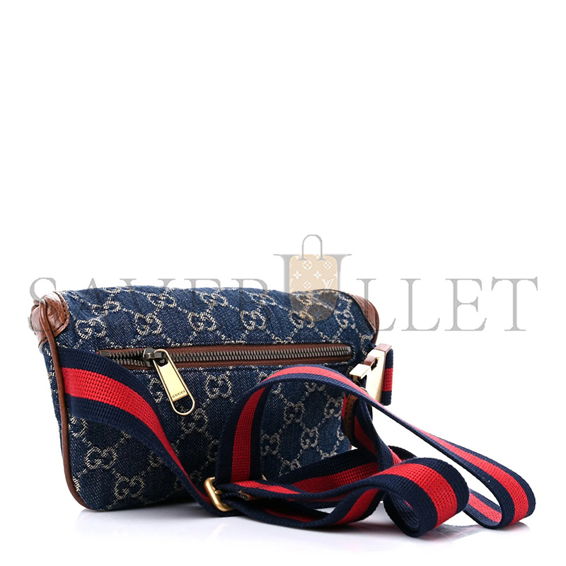 GUCCI DENIM EMBROIDERED PATCHWORK WITH LEATHER TRIM FANNY PACK BLUE 682933 (23*12*2.5cm)